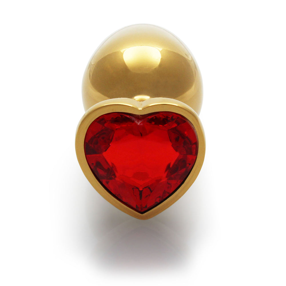 Shots Ouch! Heart Gem Butt Plug Large Gold/Ruby Red - Fantasies Boutique