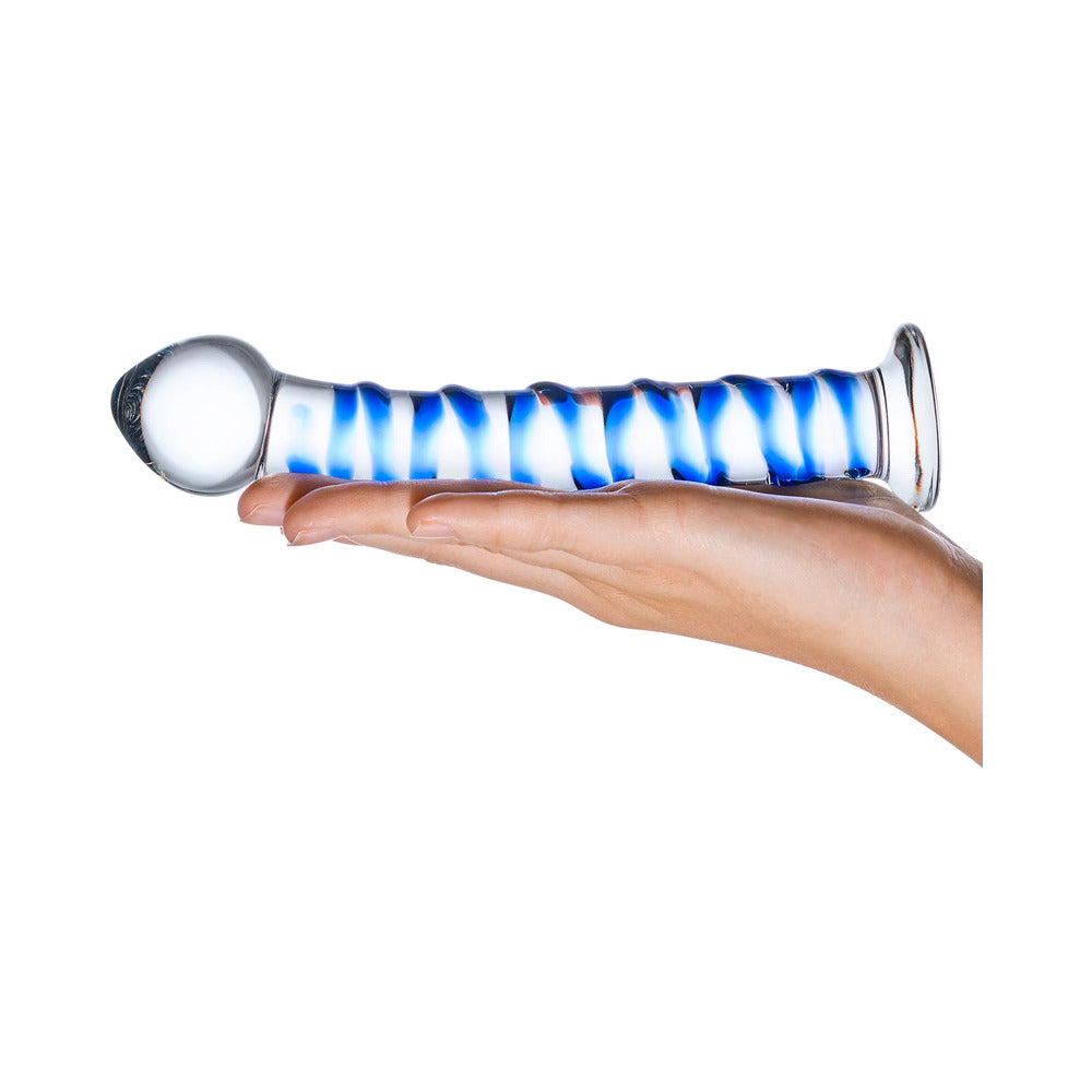 Glas 7.5 in. Blue Spiral Glass Dildo - Fantasies Boutique