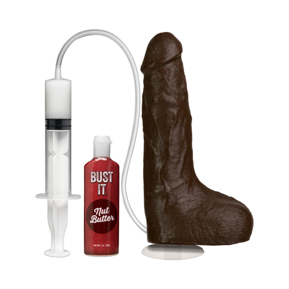 Bust It Squirting Realistic Cock Black w/1oz Nut Butter - Fantasies Boutique