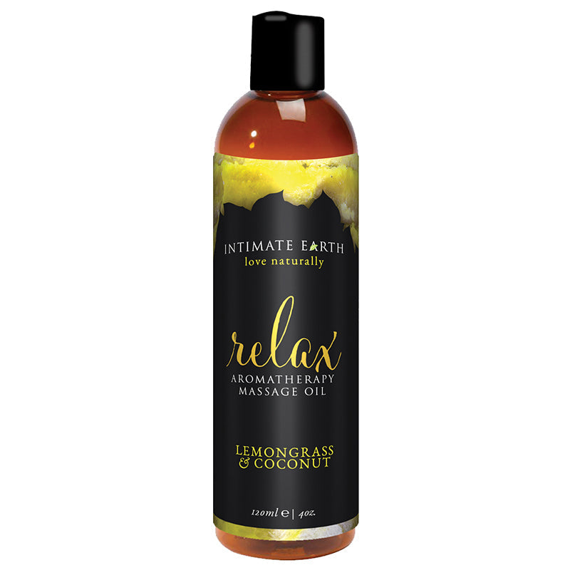 Intimate Earth Relax Aromatherapy Massage Oil Lemongrass & Coconut 4 oz. - Fantasies Boutique