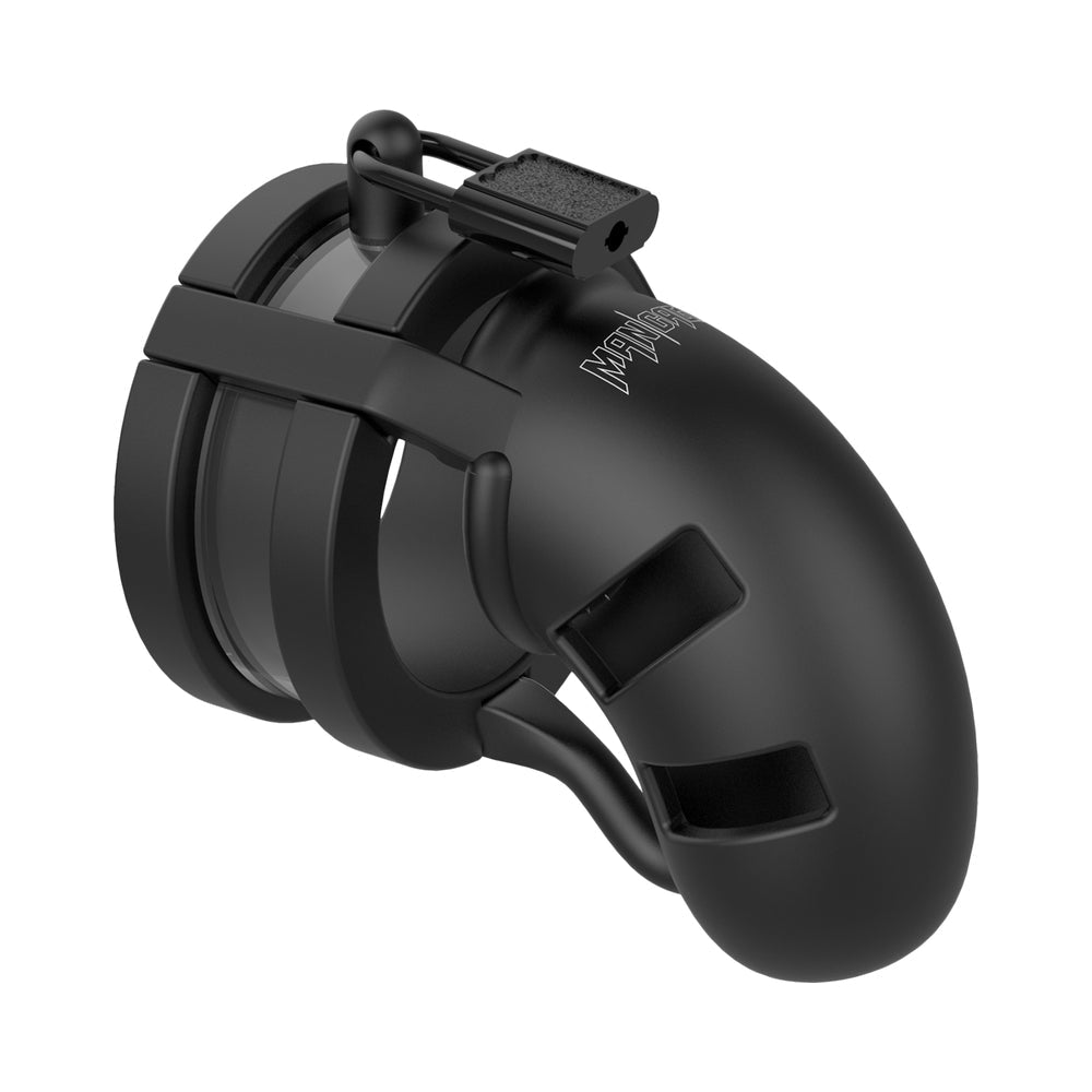 Shots ManCage Model 18 Adjustable 3.5 in. Silicone Ballsplitter Cock Cage Black - Fantasies Boutique