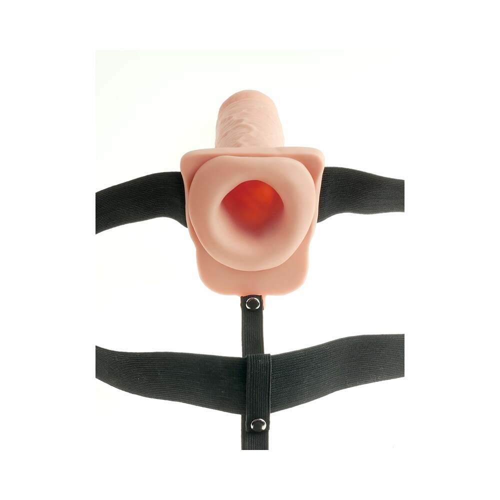 Fetish Fantasy Series Rechargeable Vibrating 7 in. Hollow Strap-On With Balls Beige/Black - Fantasies Boutique