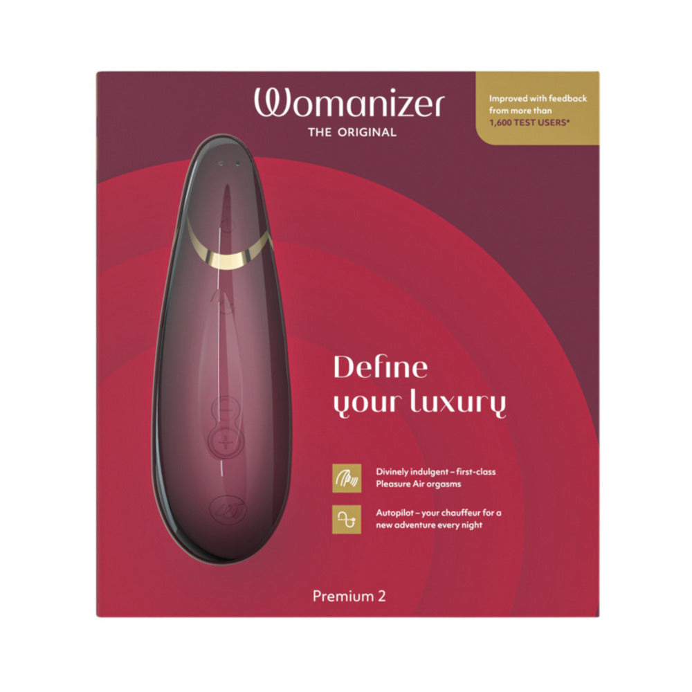Womanizer Premium 2 Rechargeable Silicone Luxurious Pleasure Air Clitoral Stimulator Bordeaux - Fantasies Boutique