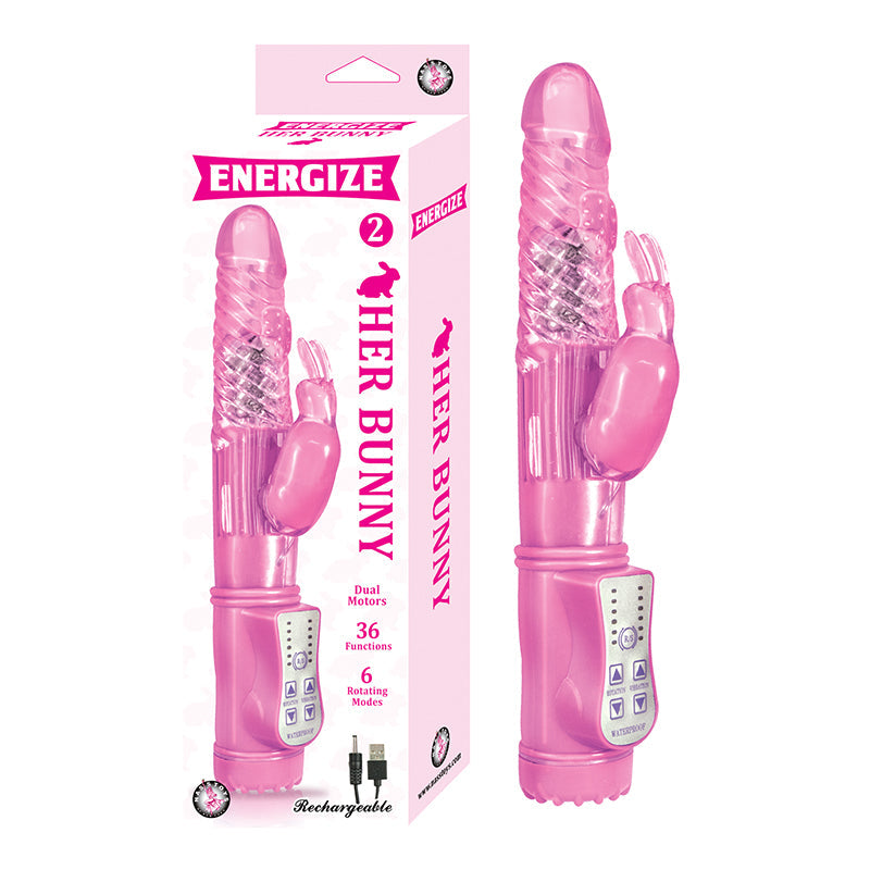 Energize Her Bunny 2 Rechargeable Dual Motors 36 Function 6 Rotation Modes Waterproof  Pink - Fantasies Boutique
