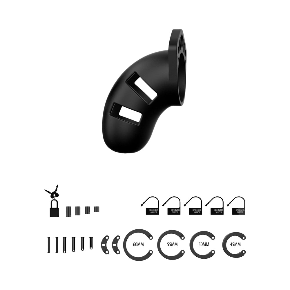 Shots ManCage Model 20 Adjustable 3.5 in. Silicone Chastity Cock Cage Black - Fantasies Boutique
