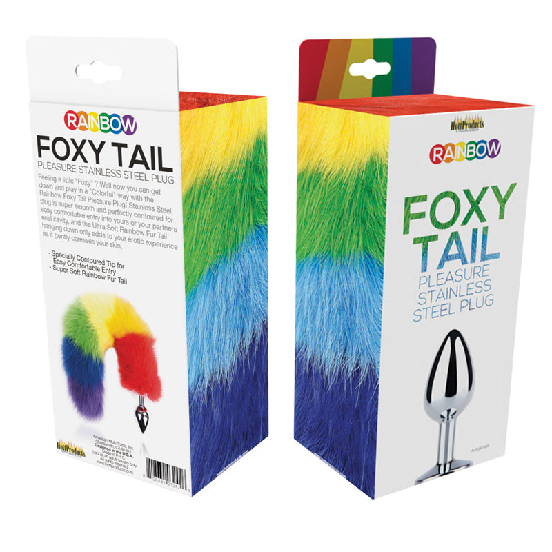 Rainbow Foxy Tail  Fur Tail With Stainless Steel Butt Plug - Fantasies Boutique