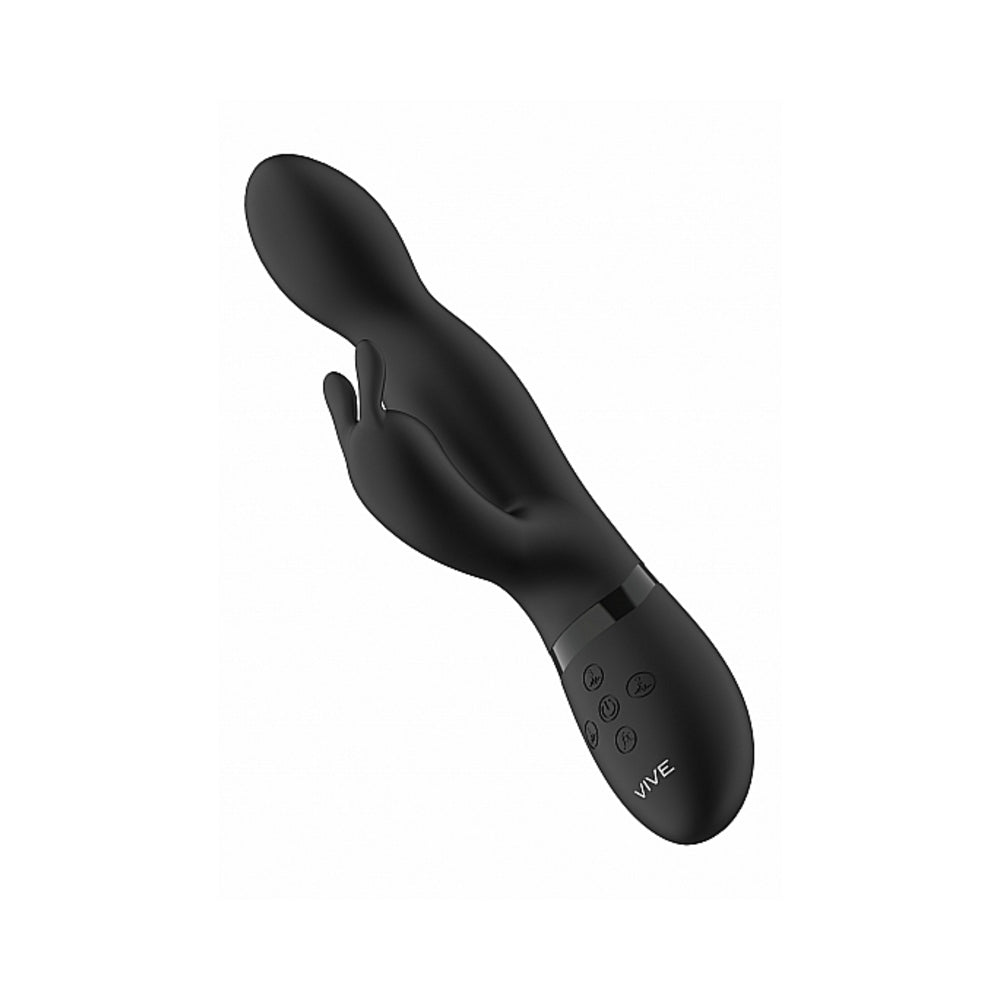 VIVE NIVA Rechargeable 360° Rotating Silicone Rabbit Vibrator Black - Fantasies Boutique