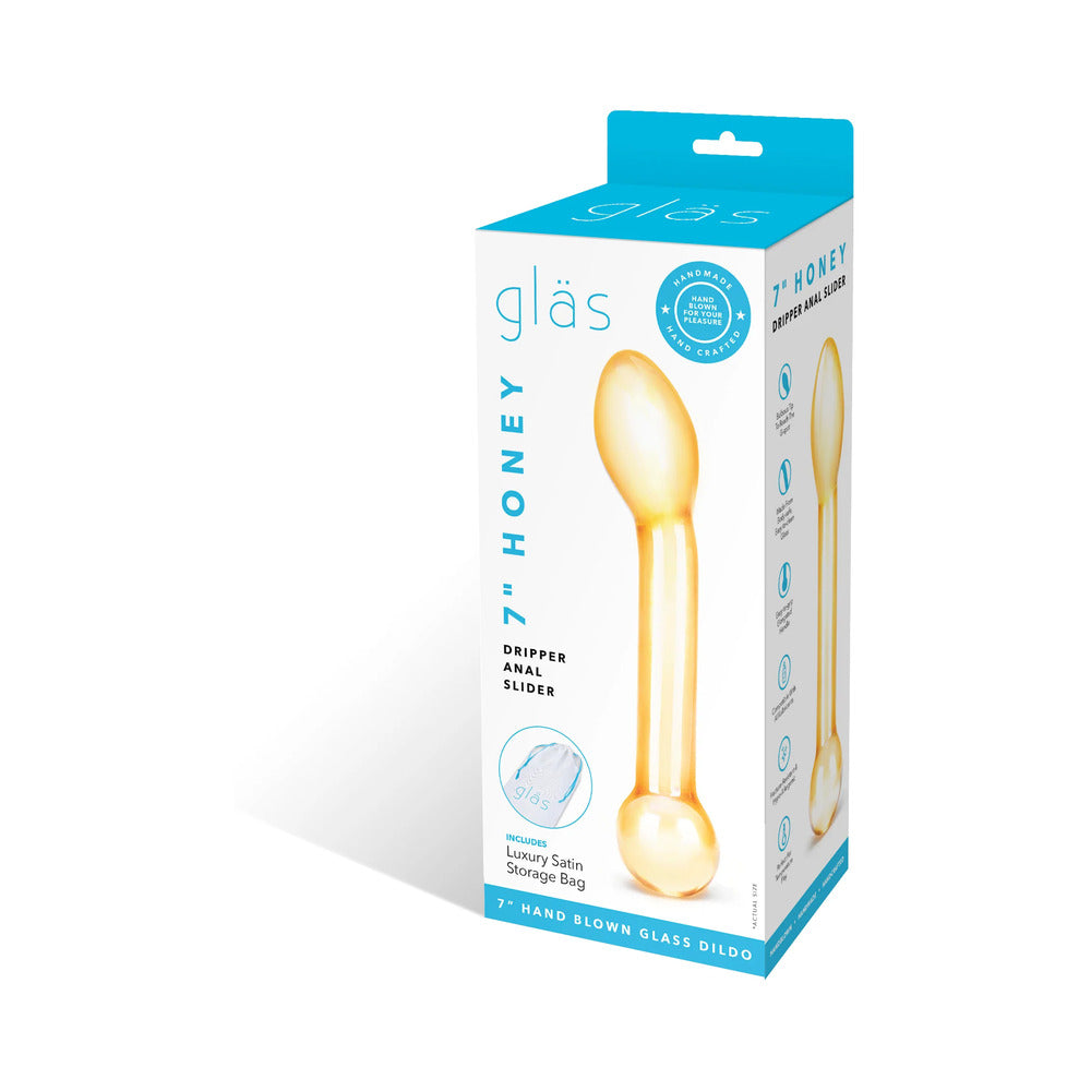Glas 7 in. Honey Dripper Anal Slider Prostate Stimulating Glass Dildo - Fantasies Boutique