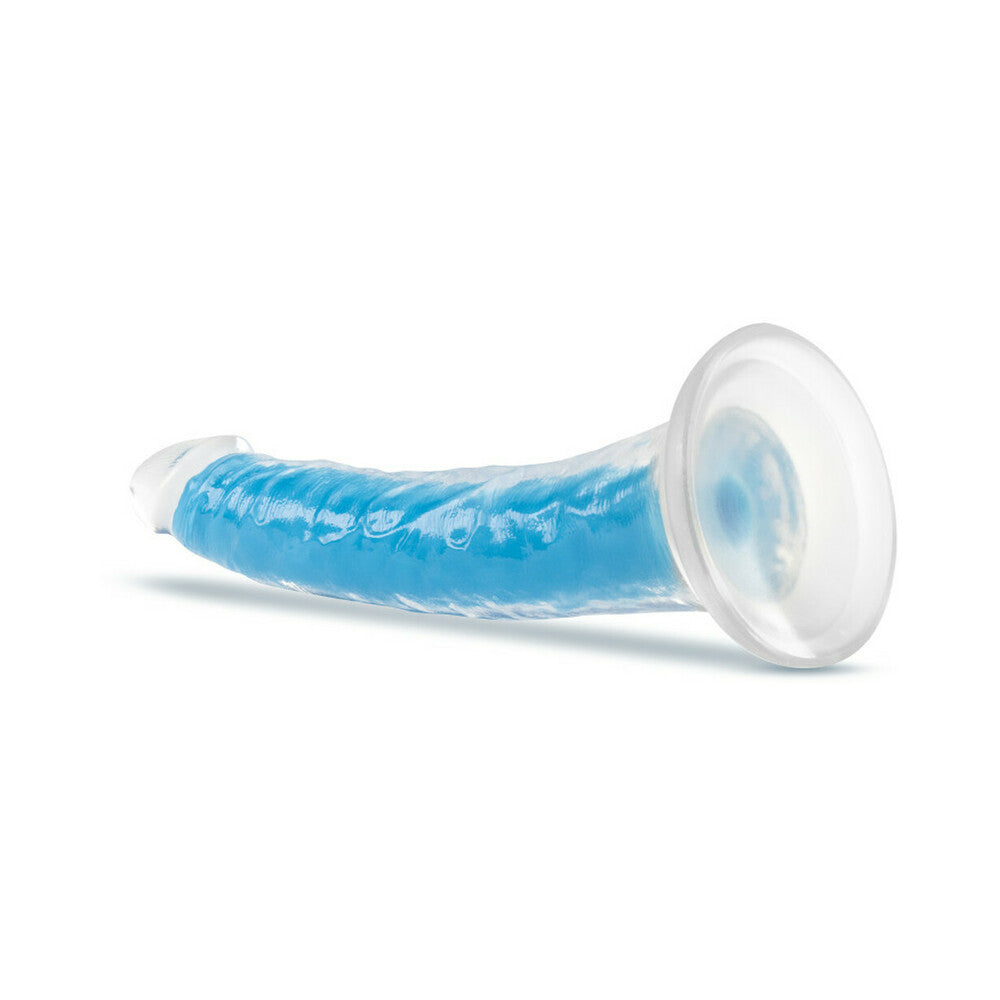 Blush Neo Elite Glow in the Dark Prysm 7 in. Silicone Dual Density Dildo with Suction Cup Neon Blue - Fantasies Boutique