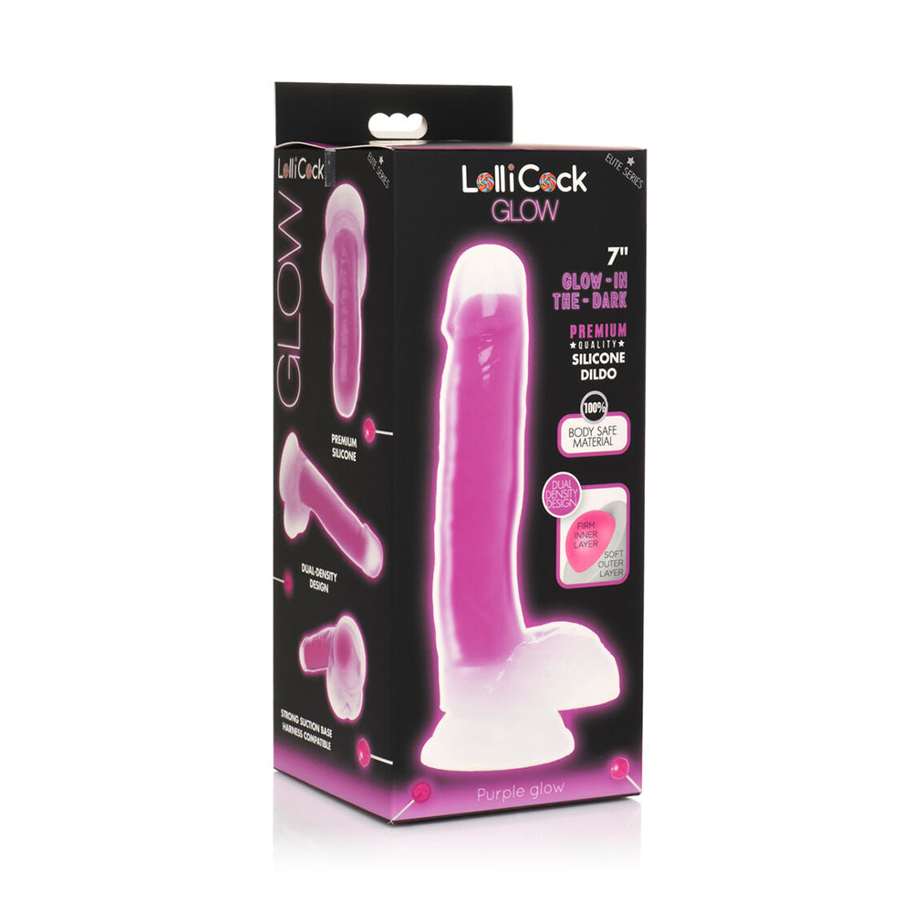 Lollicock Glow-in-the-Dark 7 in. Silicone Dildo with Balls Purple - Fantasies Boutique