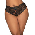 Dreamgirl Lace Tanga Open-Crotch Panty and Elastic Open Back Detail Black 2X Hanging - Fantasies Boutique