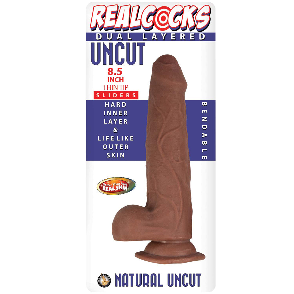 Realcocks Dual Layered Uncut Slider Thin Tip 8.5 in. Brown - Fantasies Boutique
