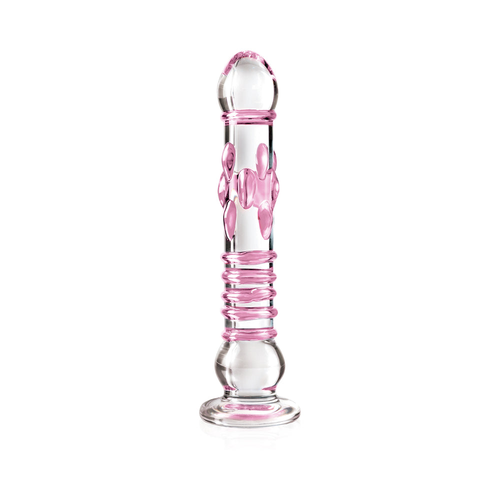 Pipedream Icicles No. 6 Textured 8.5 in. Glass Dildo Pink/Clear - Fantasies Boutique