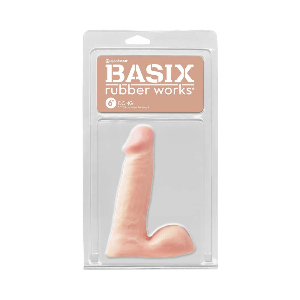 Basix Rubber Works 6 in. Dong With Balls Beige - Fantasies Boutique