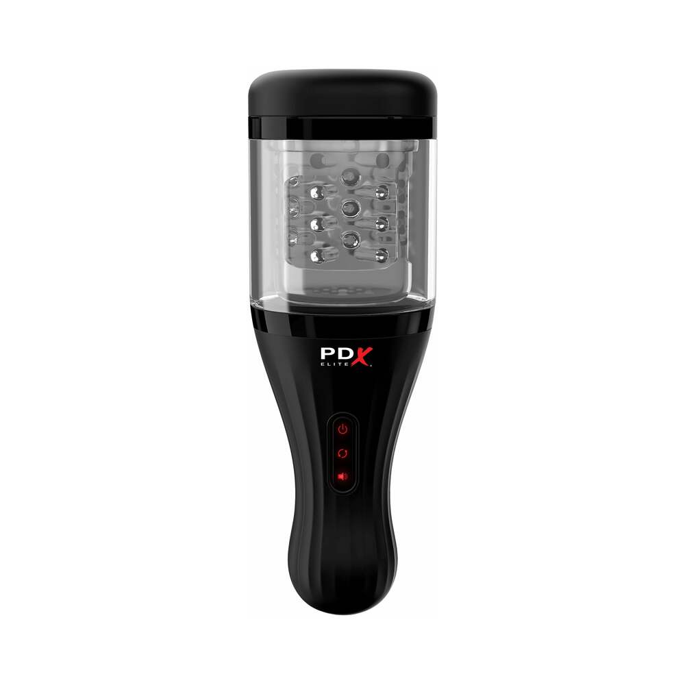 PDX Elite Talk Dirty Rotobator Rechargeable Rotating Masturbator Clear/Black - Fantasies Boutique