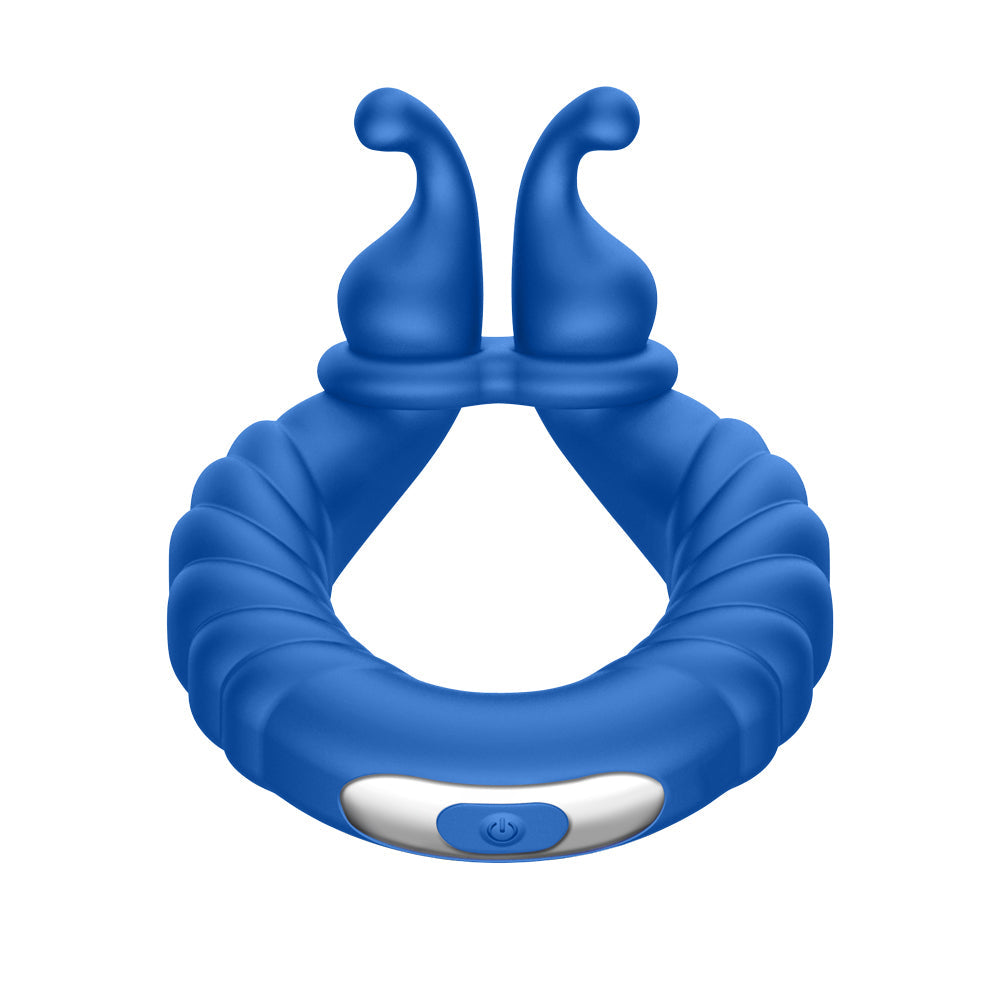 Forto F-24 Rechargeable Silicone Textured Vibrating Cockring Blue - Fantasies Boutique