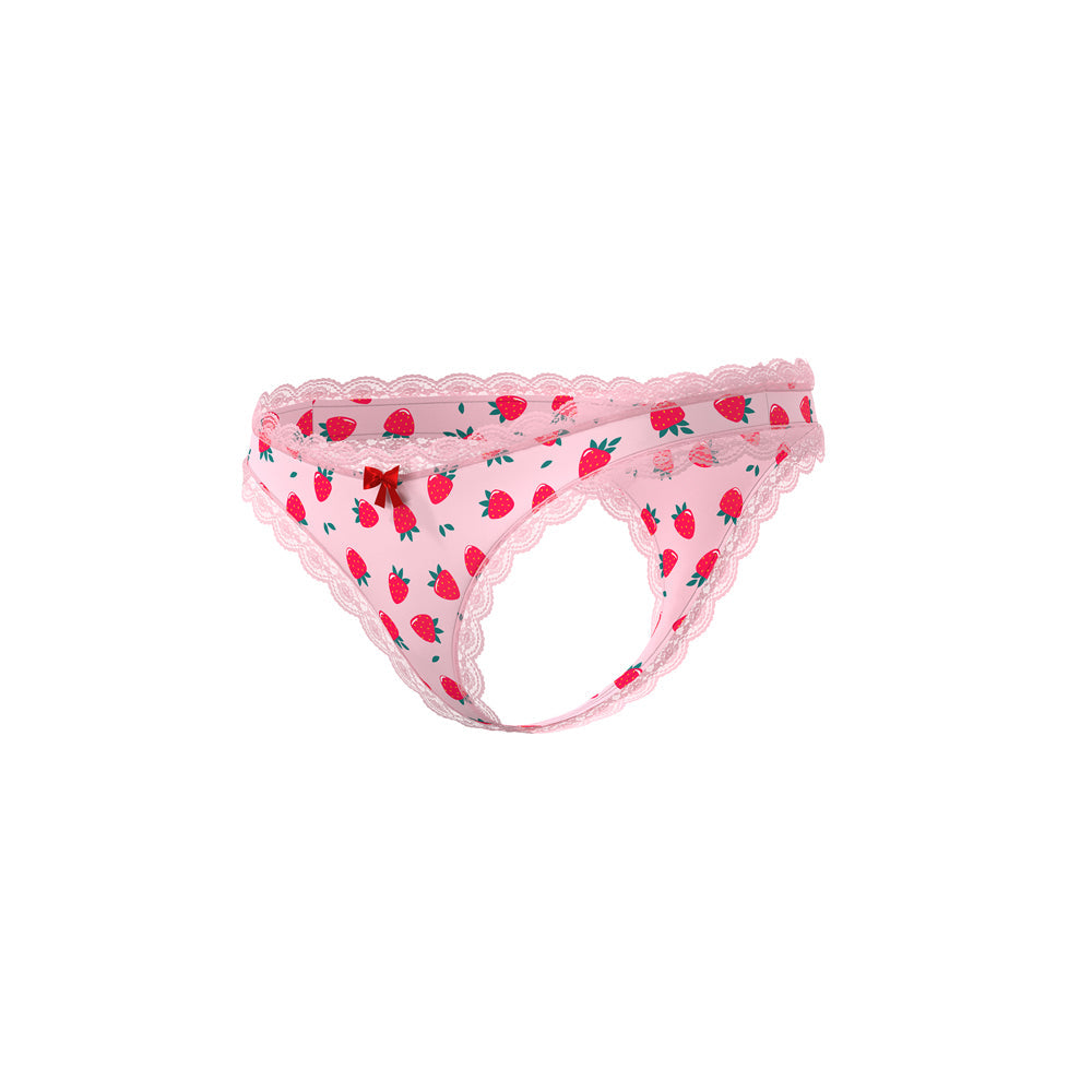 Magic Silk Sweet Treats Crotchless Thong with Lube Strawberry S/M