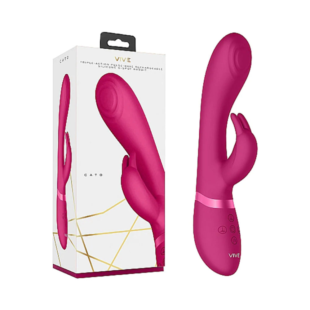 VIVE CATO Rechargeable Pulse-Wave Silicone Rabbit Vibrator Pink - Fantasies Boutique