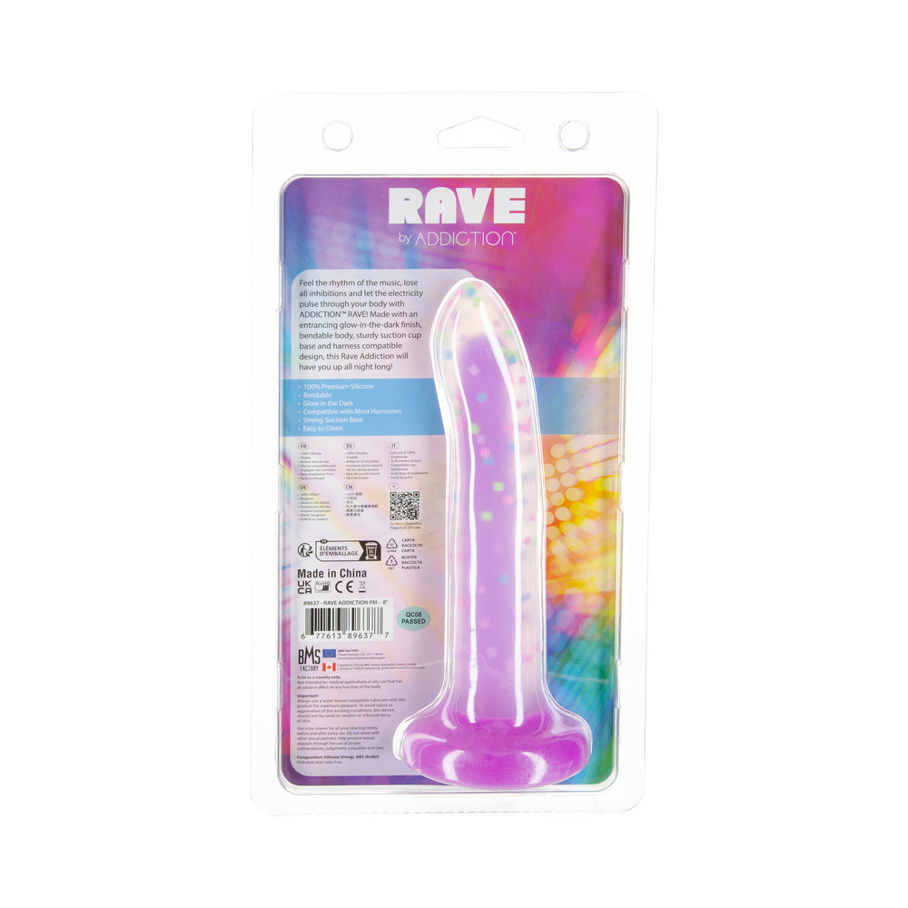 Addiction Rave 8 in. Bendable Glow-in-the-Dark Silicone Dildo Purple Confetti - Fantasies Boutique