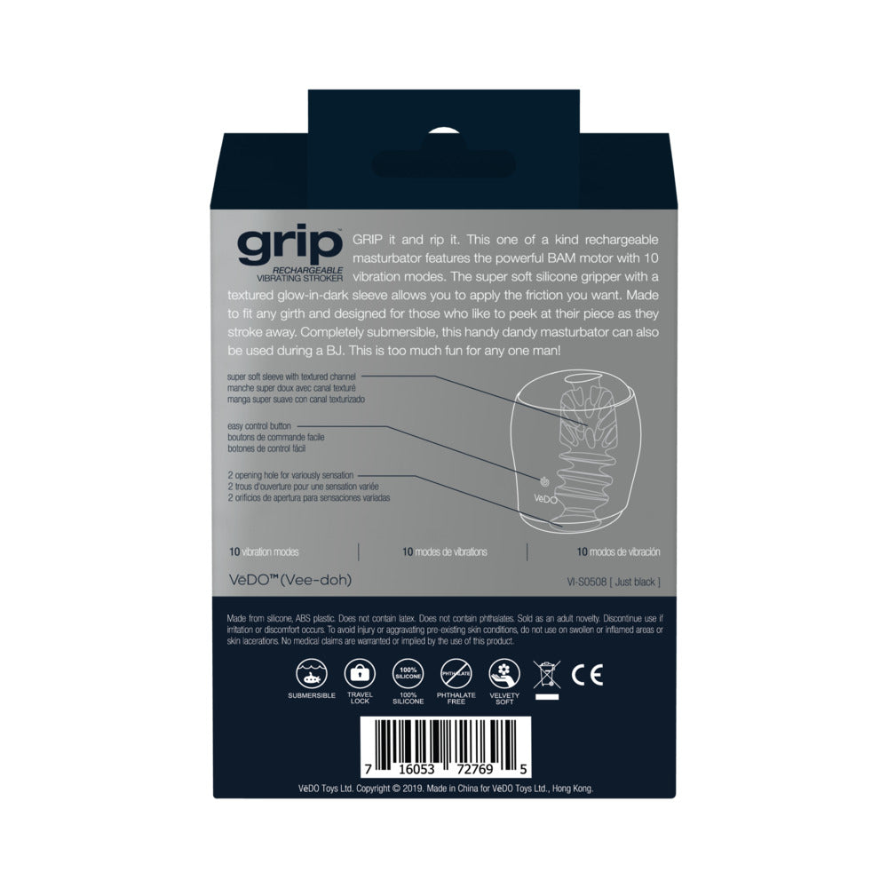 Grip Rechargeable Vibrating Sleeve Black - Fantasies Boutique