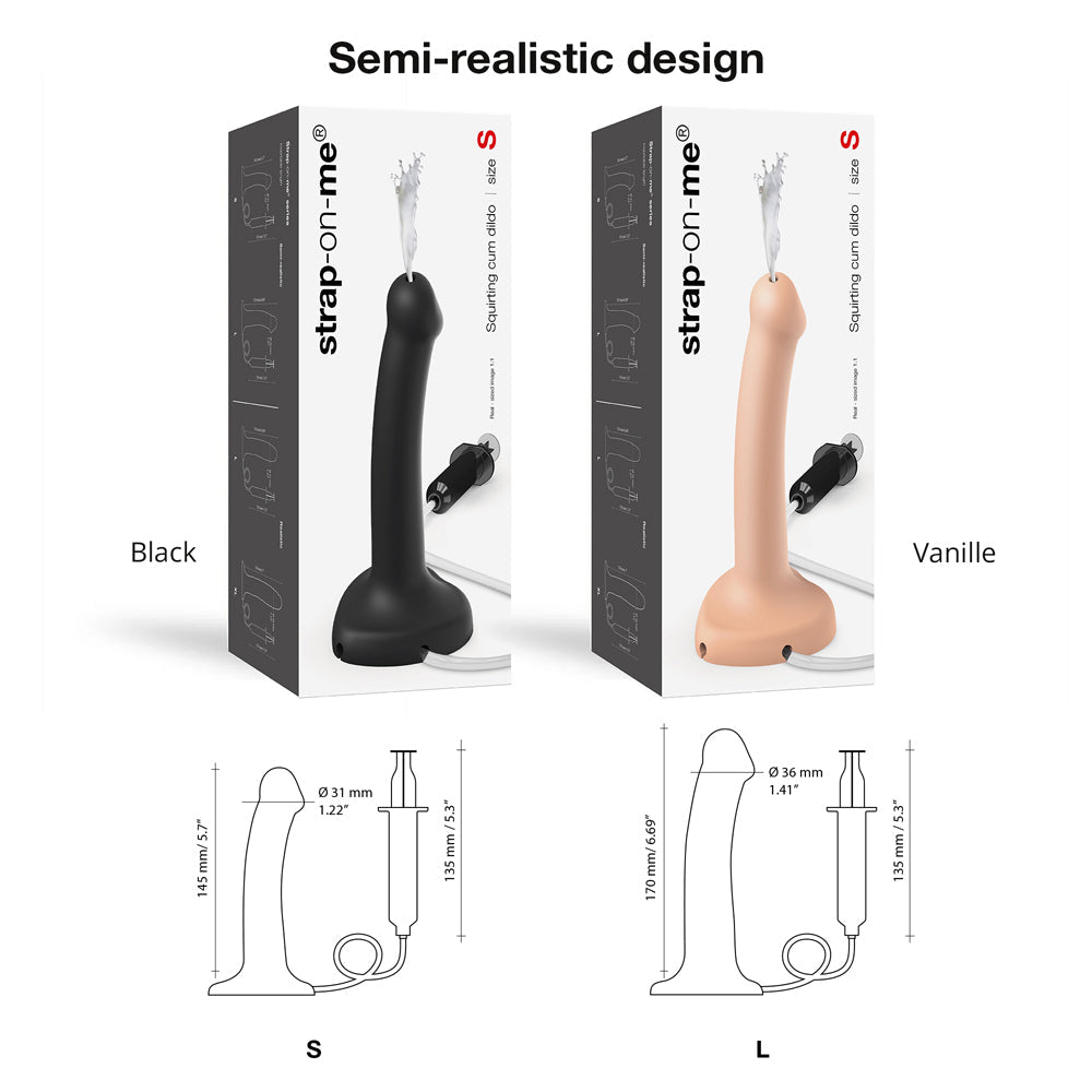 Strap-On-Me Squirting Cum Semi-Realistic Silicone Dildo Black S (fluid not included) - Fantasies Boutique