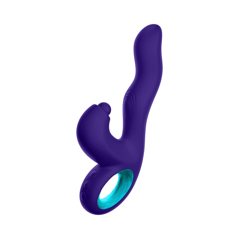FemmeFunn Klio Rechargeable Silicone Triple Action Thumping Rabbit Vibrator Dark Purple - Fantasies Boutique