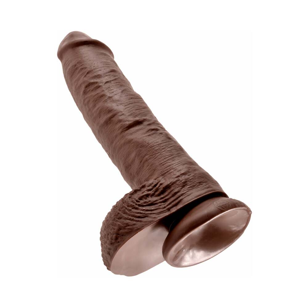 King Cock 10 in. Cock With Balls Realistic Suction Cup Dildo Brown