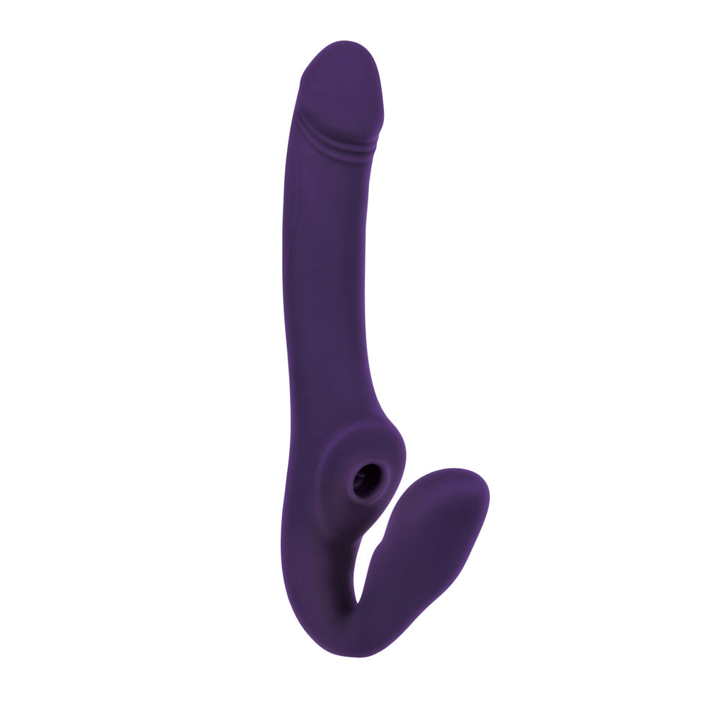 Evolved 2 Become 1 Rechargeable Remote-Controlled Silicone Strapless Strap-On With Suction Purple - Fantasies Boutique