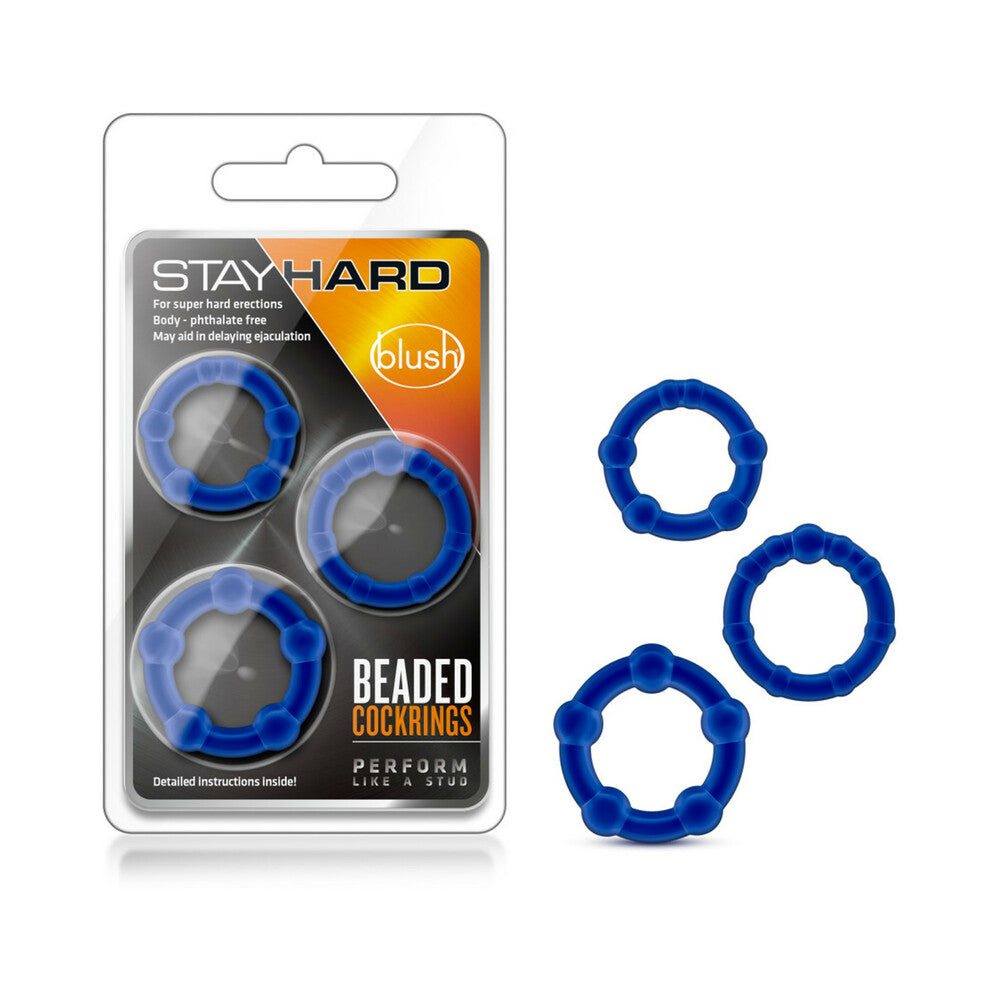 Blush Stay Hard Beaded Cockrings 3-Piece Set Blue - Fantasies Boutique