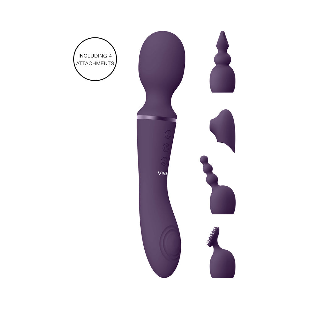 VIVE NAMI Dual-Ended Pulse Wave & Vibrating Wand With Interchangeable Sleeves Purple - Fantasies Boutique