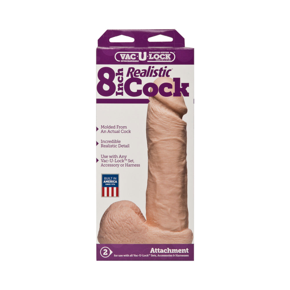 Vac-U-Lock - 8 Inch Realistic Cock White - Fantasies Boutique