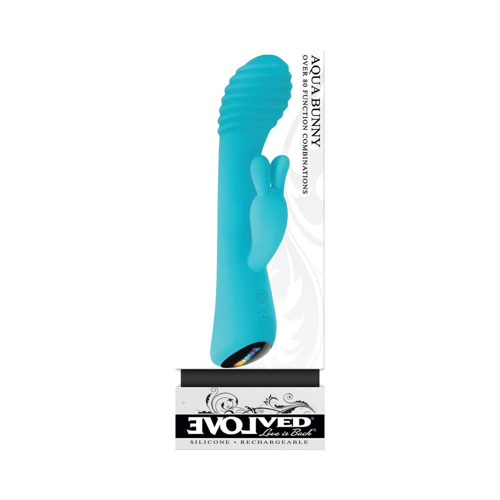 Evolved Aqua Bunny Rechargeable Silicone Rabbit Vibrator Teal - Fantasies Boutique