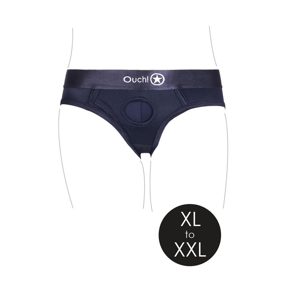 Ouch! Vibrating Strap-on High-cut Brief Black XL/2XL - Fantasies Boutique