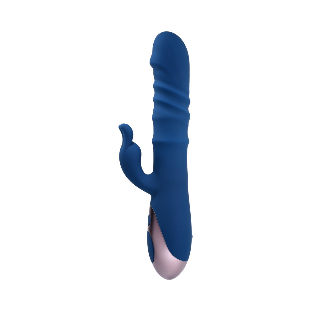 Evolved The Ringer Rechargeable Thrusting Silicone Rabbit Vibrator Blue - Fantasies Boutique