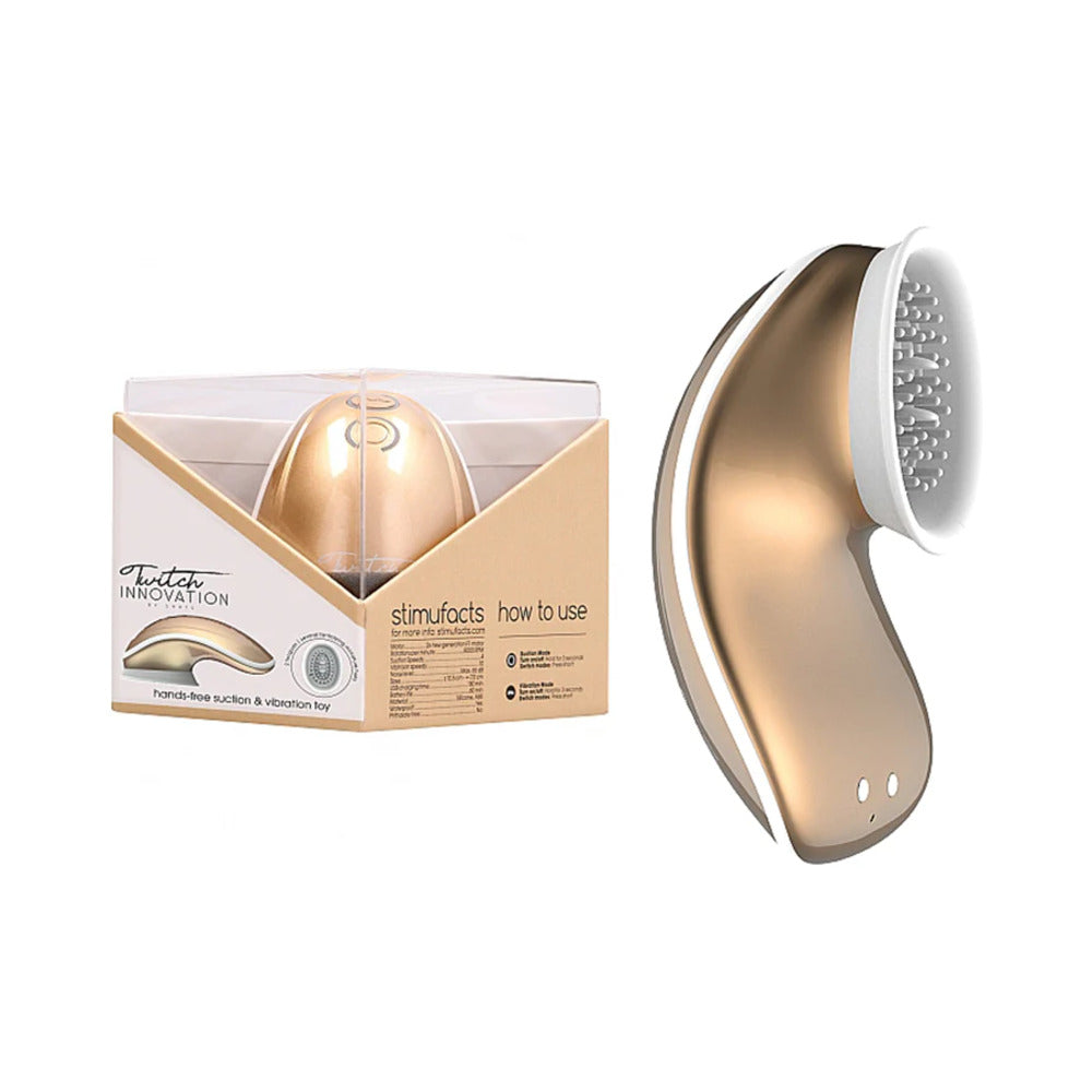 Shots Twitch Innovation Rechargeable Hands-Free Suction & Vibration Toy Gold - Fantasies Boutique