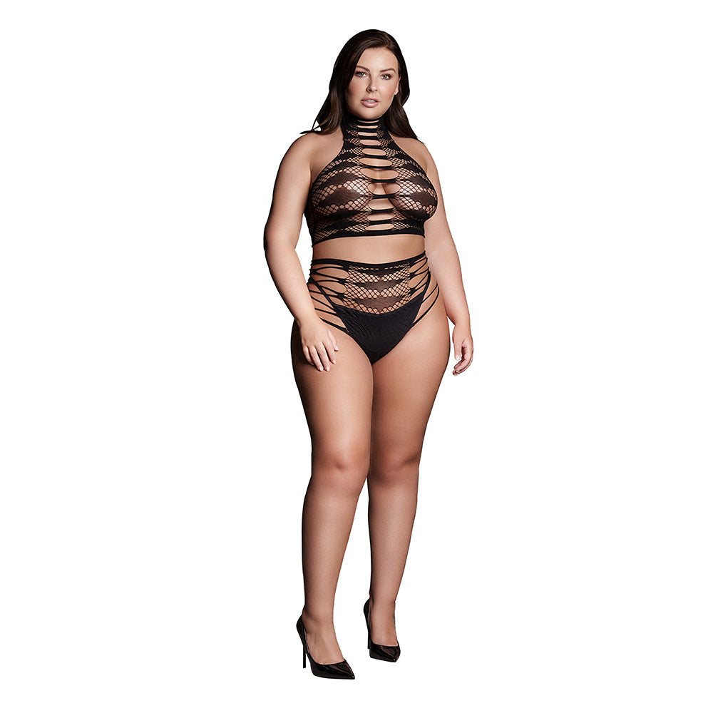 Le Desir Shade Carpo XLVI 2-Piece with Turtleneck, Crop Top & Panty Black Queen Size - Fantasies Boutique