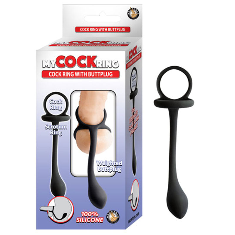 My Cockring Cockring With Weighed Buttplug Black - Fantasies Boutique