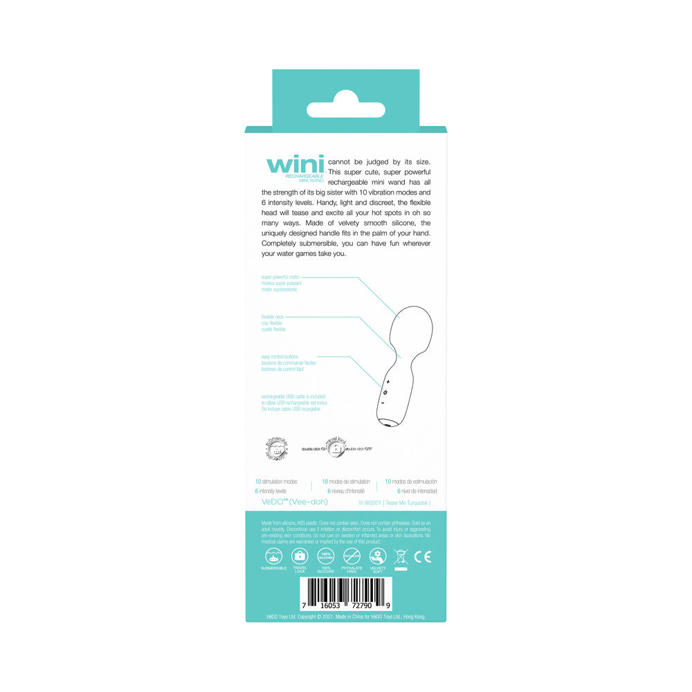 Vedo Wini Rechargeable Mini Wand Tease Me Turquoise - Fantasies Boutique