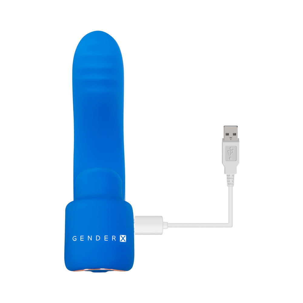 Gender X Flick It Rechargeable Flicking Dual Stimulation Silicone Finger Vibrator Blue - Fantasies Boutique