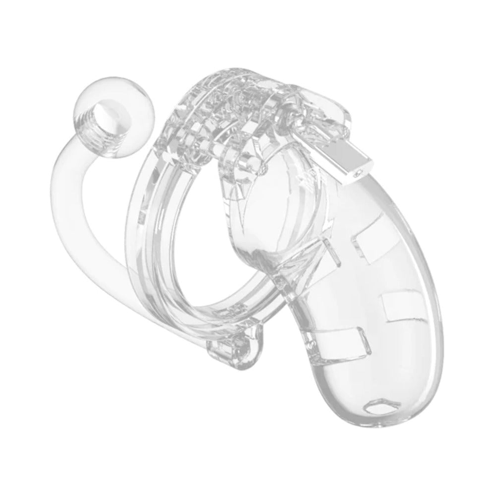 Shots ManCage Model 10 3.5 in. Chastity Cock Cage With Plug Clear - Fantasies Boutique
