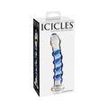 Icicles No. 5 Curved Ribbed 7 in. Glass Dildo Blue/Clear - Fantasies Boutique