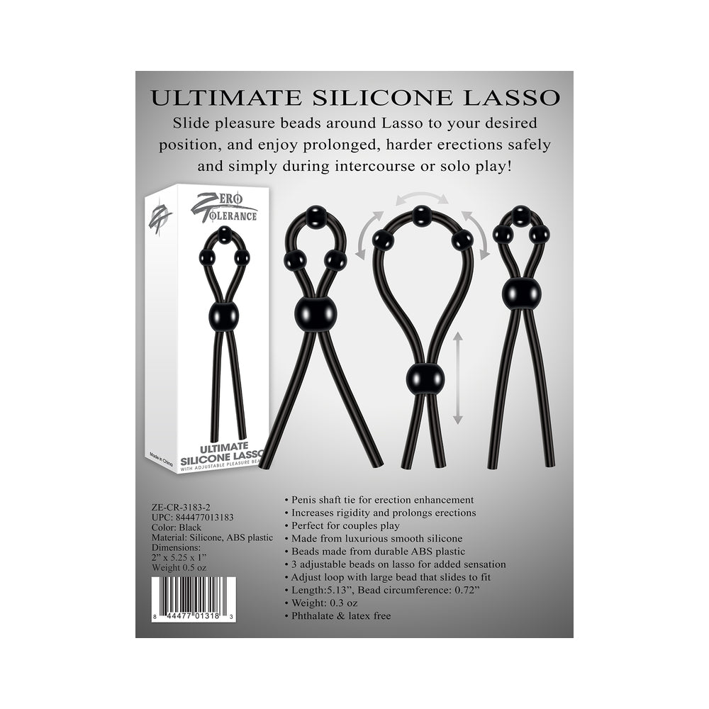 Zero Tolerance Ultimate Silicone Lasso Adjustable Cockring Black - Fantasies Boutique