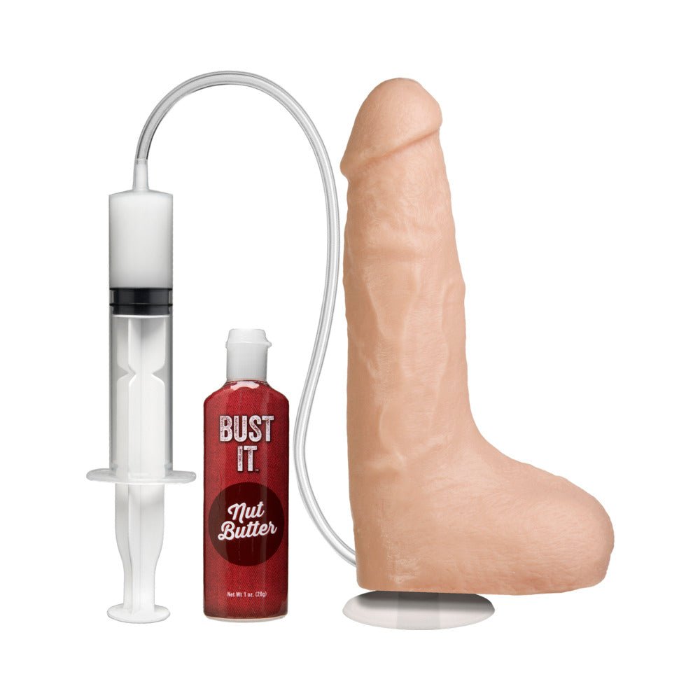 Bust It Squirting Realistic Cock White w/1oz Nut Butter - Fantasies Boutique