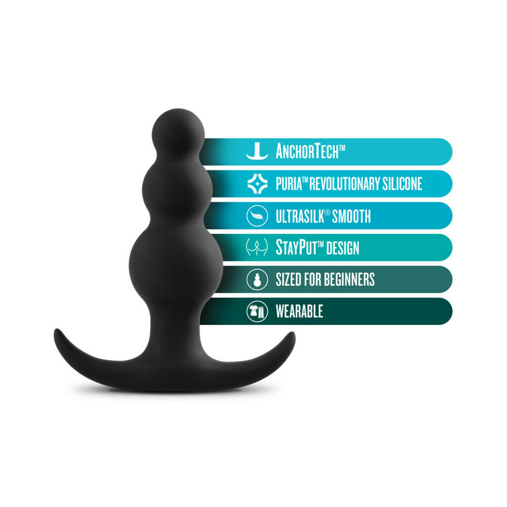 Anal Adventures Platinum Silicone Beaded Plug Black - Fantasies Boutique