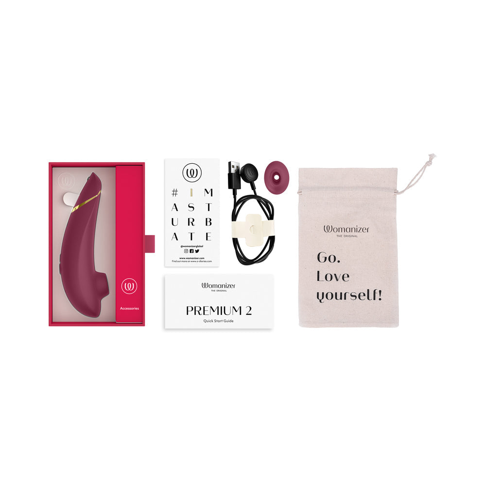 Womanizer Premium 2 Rechargeable Silicone Luxurious Pleasure Air Clitoral Stimulator Bordeaux - Fantasies Boutique