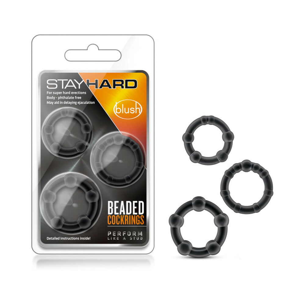 Blush Stay Hard Beaded Cockrings 3-Piece Set Black - Fantasies Boutique