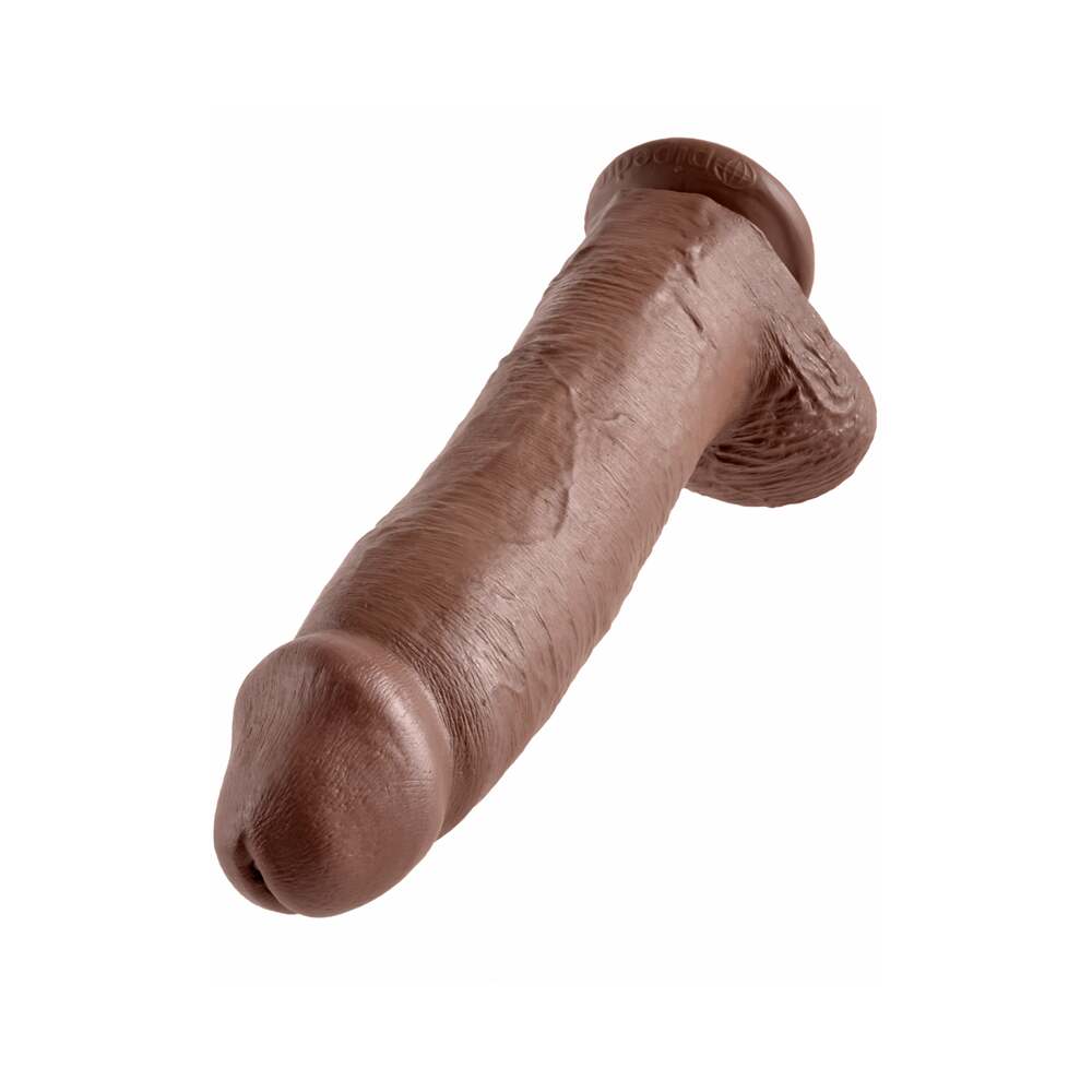 King Cock 12 in. Cock With Balls Realistic Suction Cup Dildo Brown - Fantasies Boutique