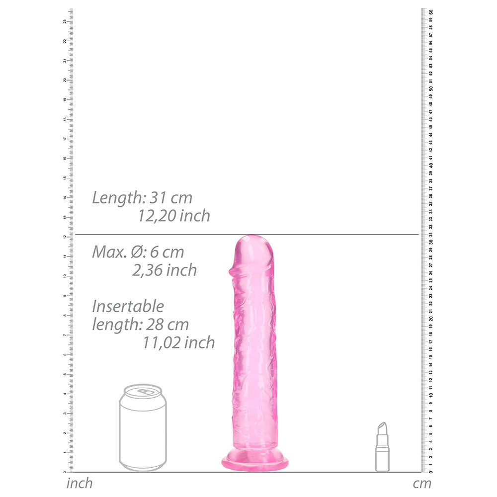 RealRock Crystal Clear Straight 11 in. Dildo Without Balls Pink - Fantasies Boutique