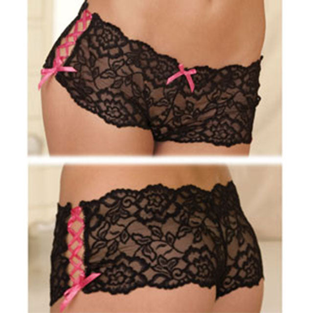 Rene Rofe Crotchless Lace Side Tie Boyleg M/L - Fantasies Boutique