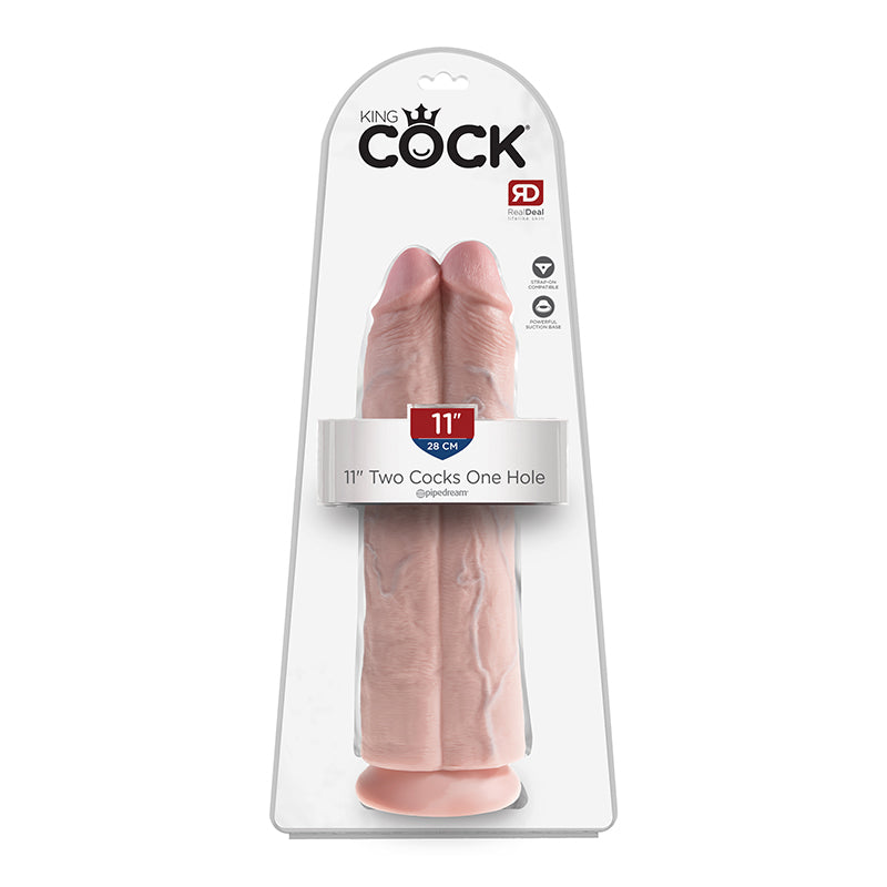 King Cock 11in Two Cocks One Hole Beige - Fantasies Boutique